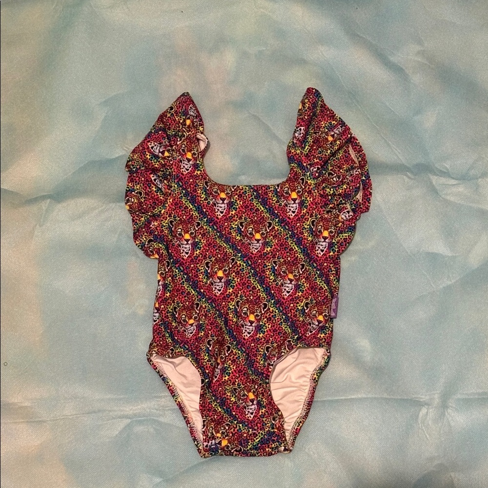 Posh Peanut X Lisa Frank Leopard Printed Kids One Piece Swimsuit